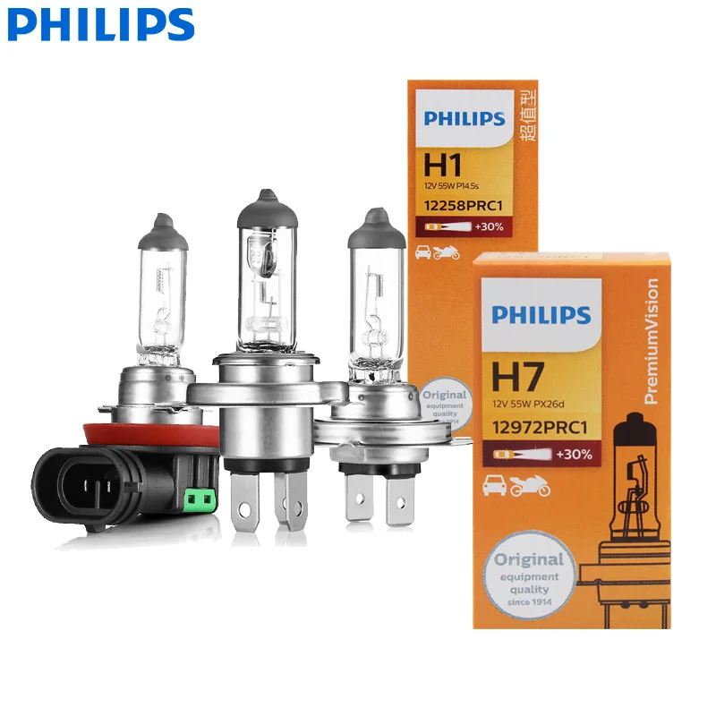 Philips-Bombilla halógena antiniebla original para coche, lámpara H1 H3 H8 H9 9005 9006 HB3 HB4, para Honda Civic, VW y Ford, 1 ud.
