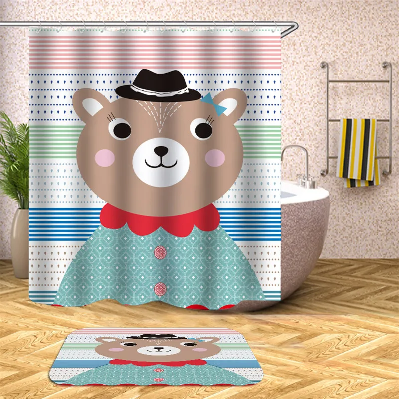 Медведь слон мультфильм полиэстер занавеска для душа ванная комната водонепроницаемый ремень крюк занавеска для душа для украшения дома