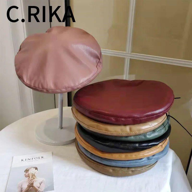 Женская модная винтажная однотонная Шапка берет из искусственной кожи зимняя