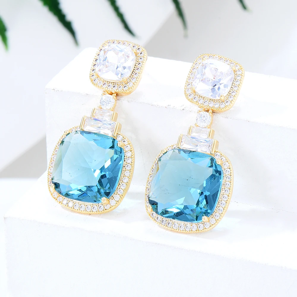 Siscathy European Style Crystal Hanging Earrings For Women Trend Cubic Zircon Earring Wedding Party Celebration Jewelry Female