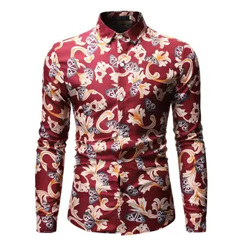 

2019 Men's Shirts Retro Floral Printed Man Casual Slim Shirt Fashion Classic Men Dress Shirt Men's Long Sleeve Brand Clothing