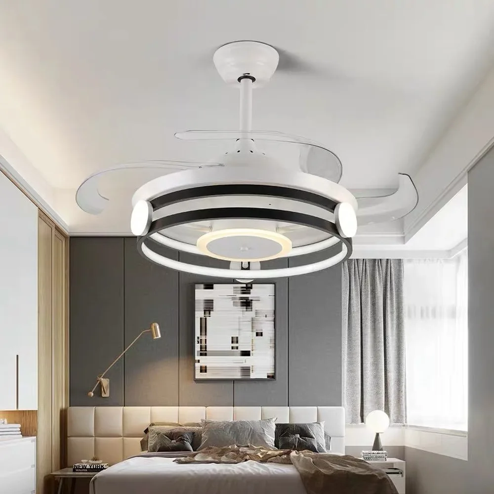 42 inch ceiling fan fans with lights remote control bedroom decor ventilator lamp air Invisible Blades Retractable Silent fan