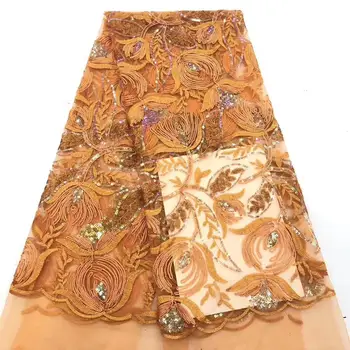 

New design 2019 African Orange Organza Fabrics Embroidered Organza Lace In Switzerland With Full Sequins Lace for Women Party