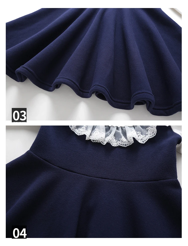 Back To School 2019 New Girls Clothing Dress Baby Casual Dress Kids Patchwork Fall Clothes Children Long Sleeve Dress Blue White (4)