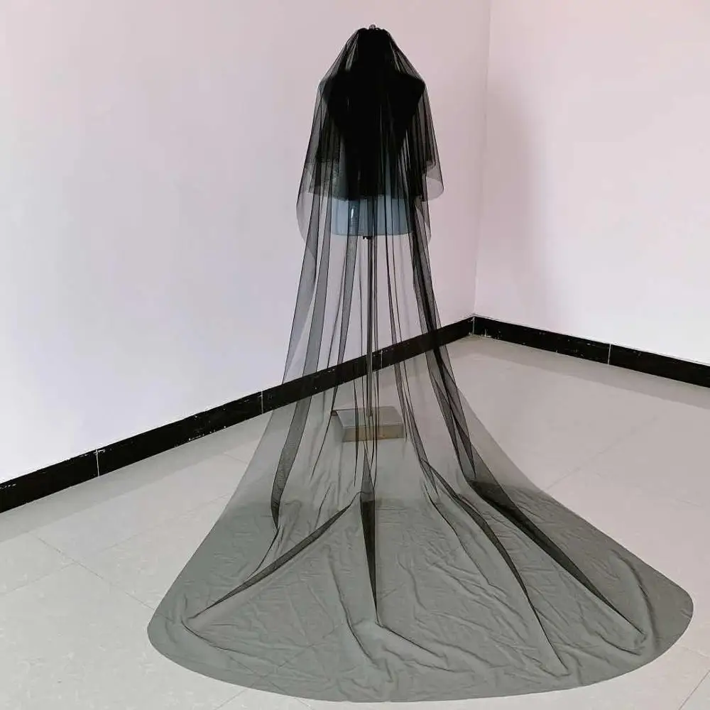 

JIN IS YARN Cheap Real Photos 3M Black Wedding Veil Two-layer long Bridal Veil Head Veil Wedding Accessories velos de novia 2019