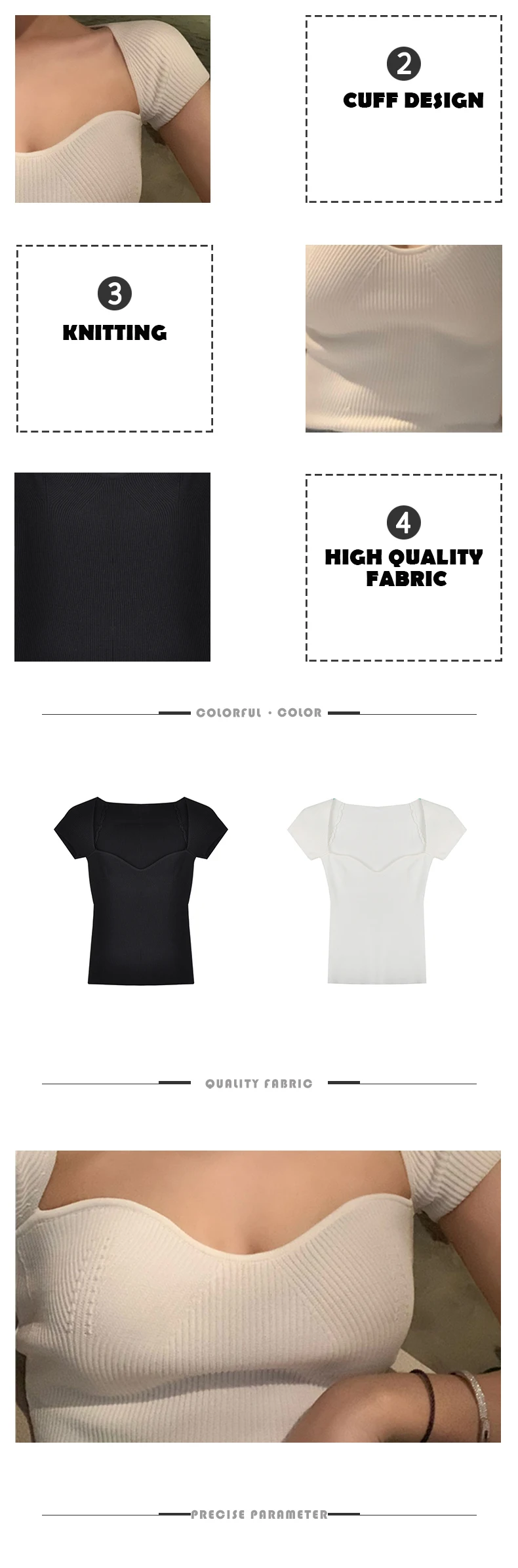 Sexy Square Collar Tshirt Women Solid Color  Knitted Elastic Slim Tops 2020 Summer Woman Short Sleeve T Shirt Fashion Streetwear