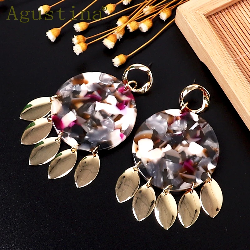 Agustina, женские модные серьги из ацетата, ювелирные изделия, новые серьги-капли для девушек, зеленые длинные серьги, корейские серьги в стиле панк, богемные серьги