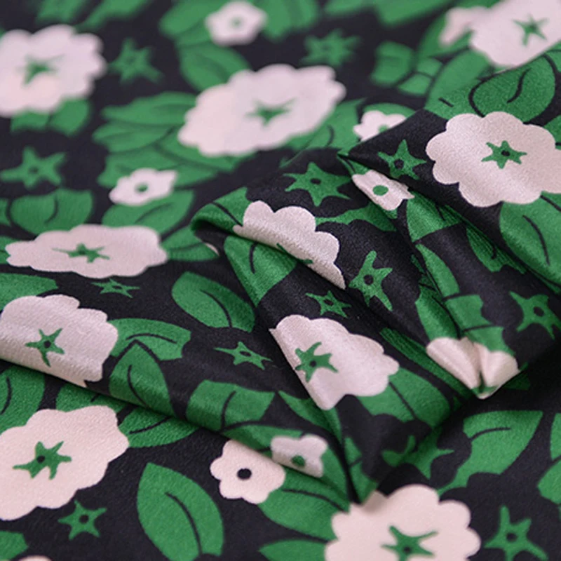 Зеленый цветочный Шелковый креп материал ткань натуральный швейный текстиль 100