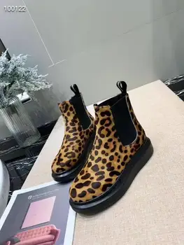 

Leopard Ankle Boots for Women Thick Bottom Platform Slip-on Genuine Leather Ankle Boots Women 2020 New Luxury Brand Shoes Women