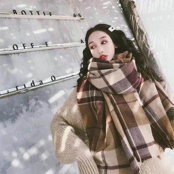 

Autumn and winter double-sided checked cashmere scarf thick warm shawl