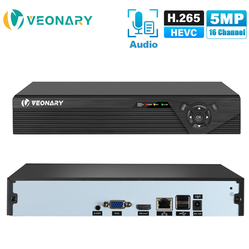 VEONARY H.265 HEVC 8CH 16CH CCTV NVR for 5MP/4MP/3MP/2MP ONVIF 2.0 IP Camera Metal Network HD Video Recorder P2P System | Безопасность и