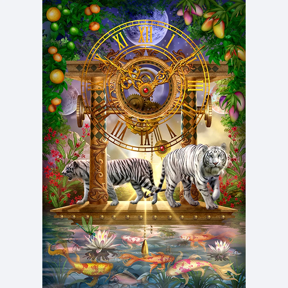 Two Tigers Clock DIY Crystal Full Drill Square 5D Diamond Painting Two Tigers Clock DIY Crystal Full Drill Square 5D Diamond Painting