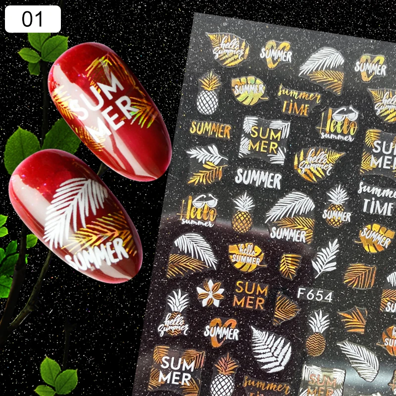 1 лист осенние кленовые листья золотые черные Серебряные 3D наклейки для ногтей