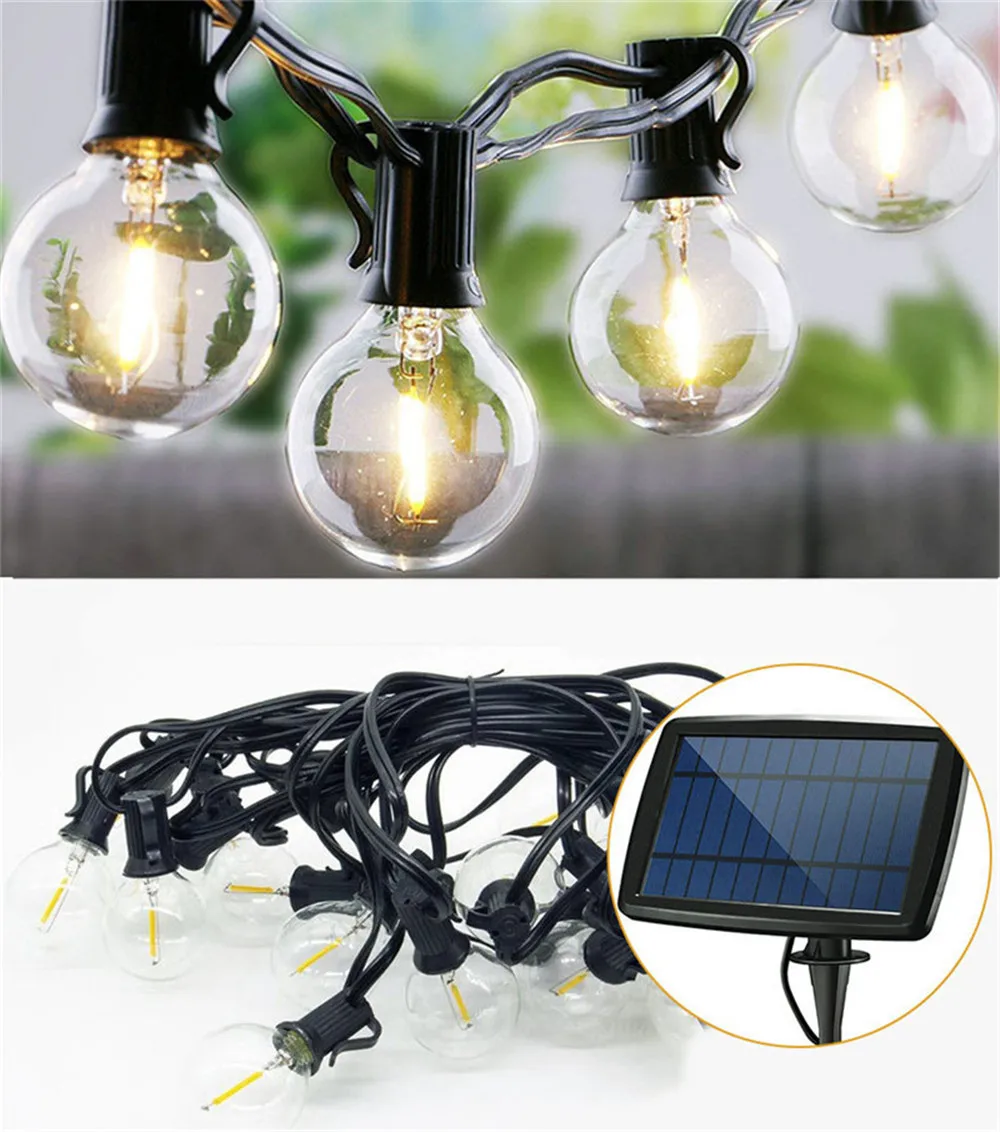Luzes da Corda Quintal do Vintage Casa de Férias Suspensão à Prova Solar com 10 Claro Lâmpadas Pátio Luzes Dwaterproof Água Decoração - 25 Led 2 Luzes da corda solar com 1025 claro