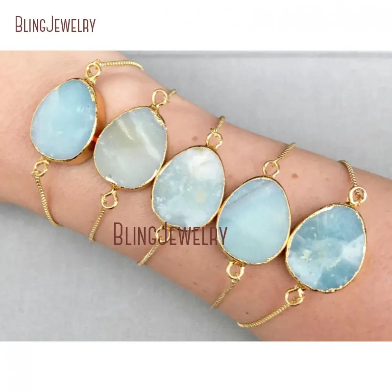 Браслет Amazonite, золотая коробка, цепь, регулируемый браслет, Овальный Амазонит, очаровательные манжеты, капли слез из камня, браслет Boho BM27703