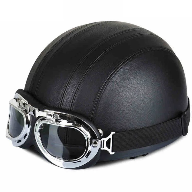 Мото rcycle скутер шлем halmet moto cross винтажный шлем CasqueCasco moto cicleta Capacet с очками - Цвет: black