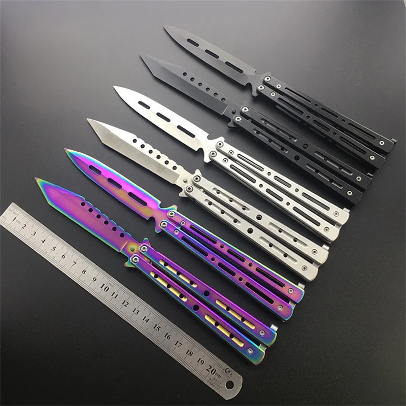 

New American Butterfly Knife Practice Knife Training Knife Folding Knife Flip Knife Full Steel Made Uncut Edge Outdoor Knives