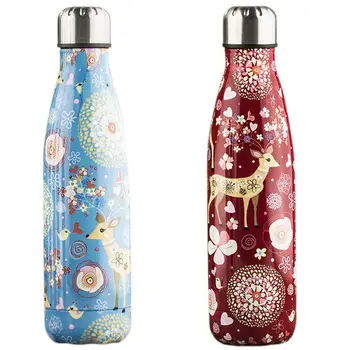 

2 PCS Double Walled Vacuum Flask Insulated Water Bottle Leak Proof Cola Shape Portable Water Bottle, Red & Light Blue