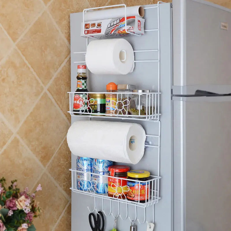 Кухонная многофункциональная боковая стойка для хранения холодильника, боковая полка, органайзер, боковая стенка, холодильник, многослойный держатель, Кухонное хранение - Цвет: white