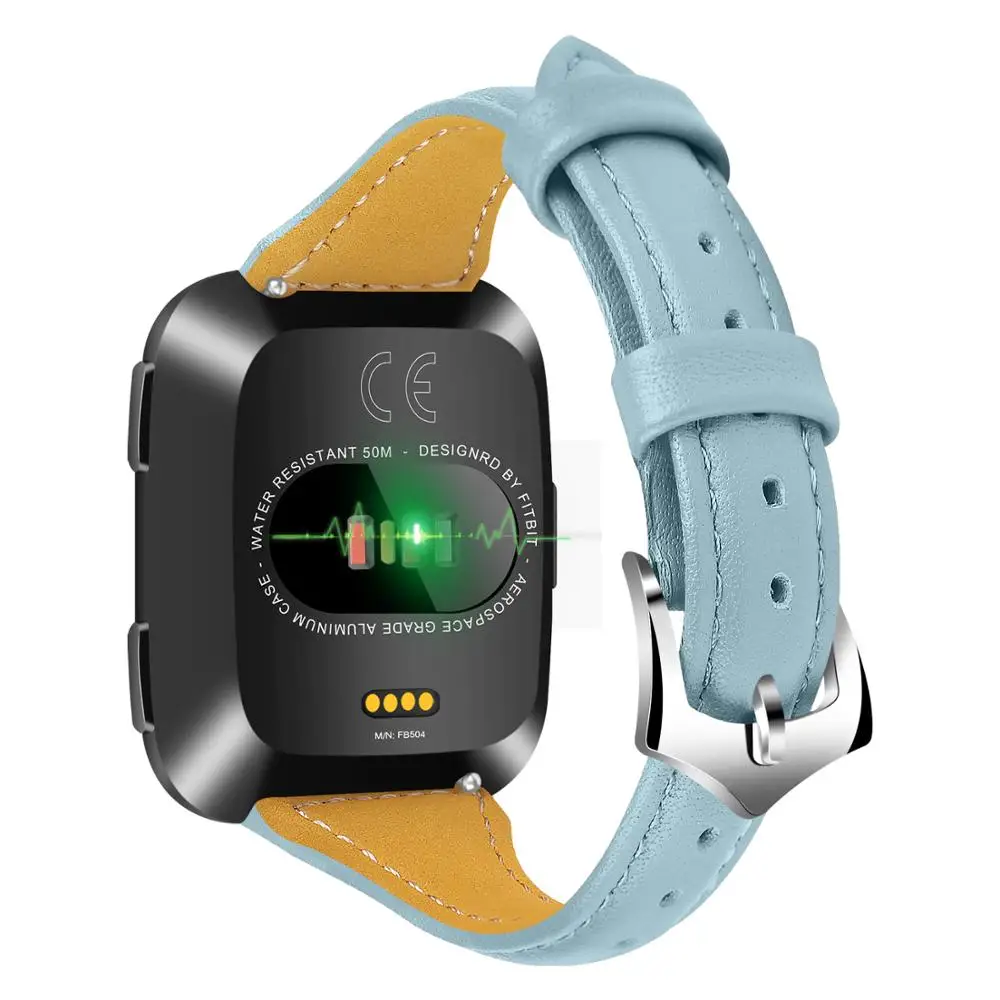Joyozy индивидуальность Красивая воловья петля 20 мм ремешок для fitbit серии versa часы классический кожаный ремешок для fitbit versa часы - Цвет ремешка: Light blue