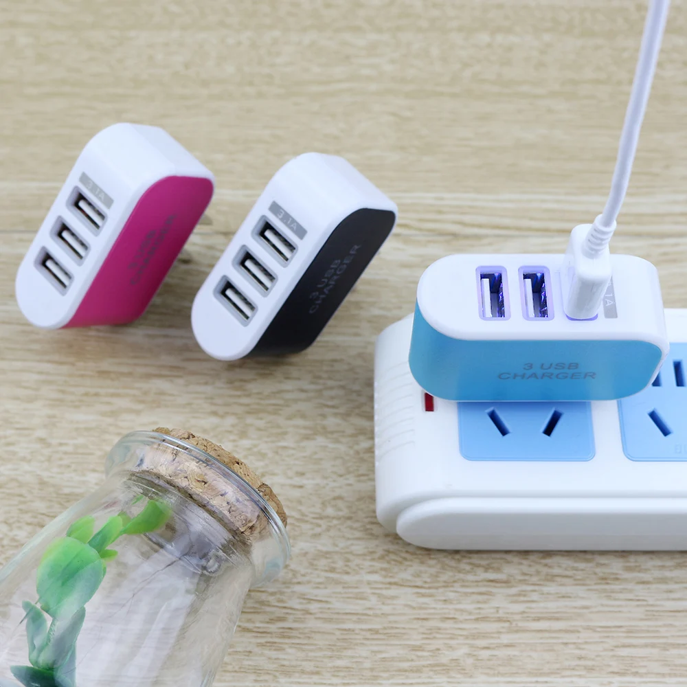 Универсальное настенное зарядное устройство с 3 портами USB, АБС-пластик, огнеупорный материал, домашний адаптер переменного тока для путешествий, штепсельная вилка США/ЕС для планшетов, ноутбуков, смартфонов