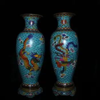 

15.2" Collect Chinese Qing Dynasty Cloisonne Enamel Bronze Dragon Phoenix Vase