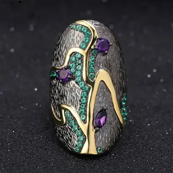 

twigs witch magic Leaf Ring Natural Amethyst Handmade Finger Rings for Women Exaggeration Black Gold Party Bijoux diamond ring