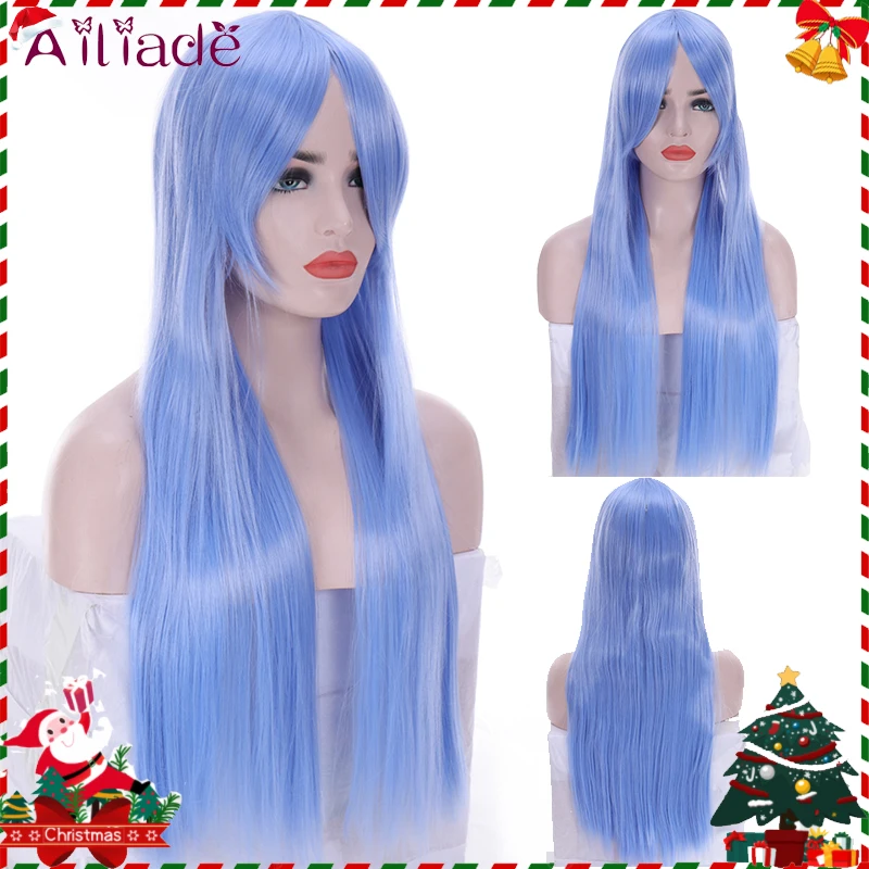 

AILIADE 30inch Pink Sky Blue Mid-point character bangs Straight Long Heat Resistance Synthetic Hair Cosplay Costume Wigs