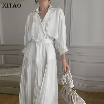 

XITAO Patchwork Draped Belt Casual Dress Women 2020 Autumn Trend Fashion New Style Notched Collar Long Sleeve Minority WJ1004