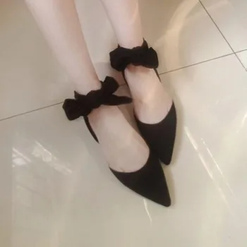 

2020 Spring Hollow Bow Strap Women's Sandals Flat Pointed Toe Back Empty Baotou Shoes