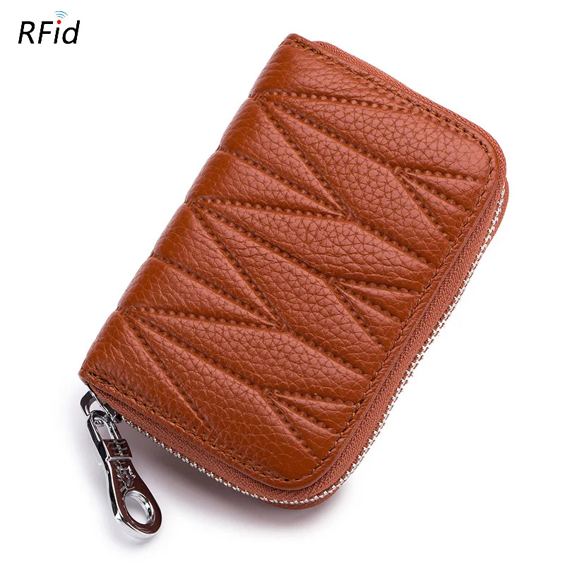 Брендовая натуральная кожа RFID кредитный держатель для карт верхний слой воловья кожа чехол для визиток Женская дорожная сумка на молнии для карт кошельки