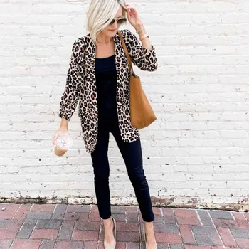 

Women Leopard Print Suit Coat Ladies Open Cardigan Jacket Coat Slim Fit Cardigans Outwear Womens Jackets Tops