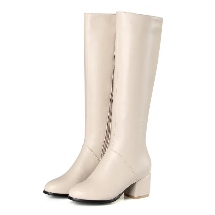 Beige Kahozin/зимняя женская обувь; сапоги до колена на меху; квадратный каблук 5 см; цвет бежевый, черный; боковая молния; Мода года; удобная обувь; большие размеры 45 - Цвет: Beige
