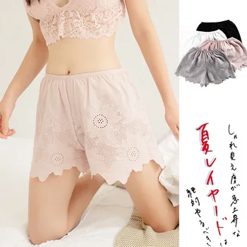 

Summer Outside Wear Embroidery Sun Flower Breathable Thin Cotton and Linen Lace Safety Pants Home Pants Bokserki Damskie Fashion