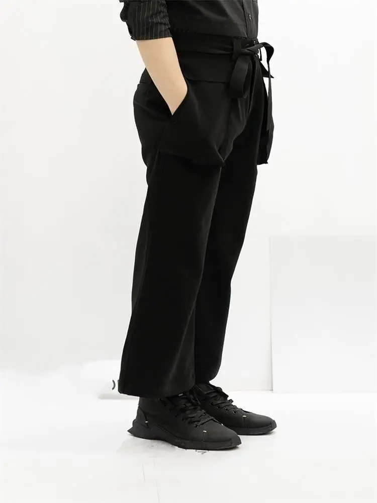 Men's new large size men's casual wide-leg culottes simple flared trousers black men's trousers