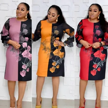 

2019 autumn sexy fashion style african women printing plus size knee-length dress L-3XL