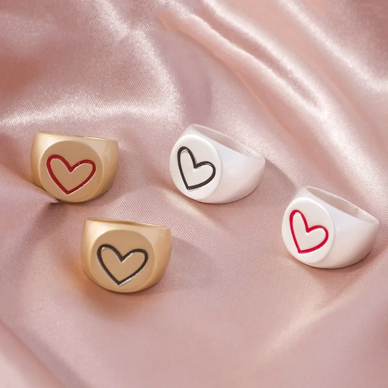 

Wholesale Ins Fashion European and American Cross-border Hot Models Multicolor Dripping Nectarine Heart Ring Factory Direct Sale
