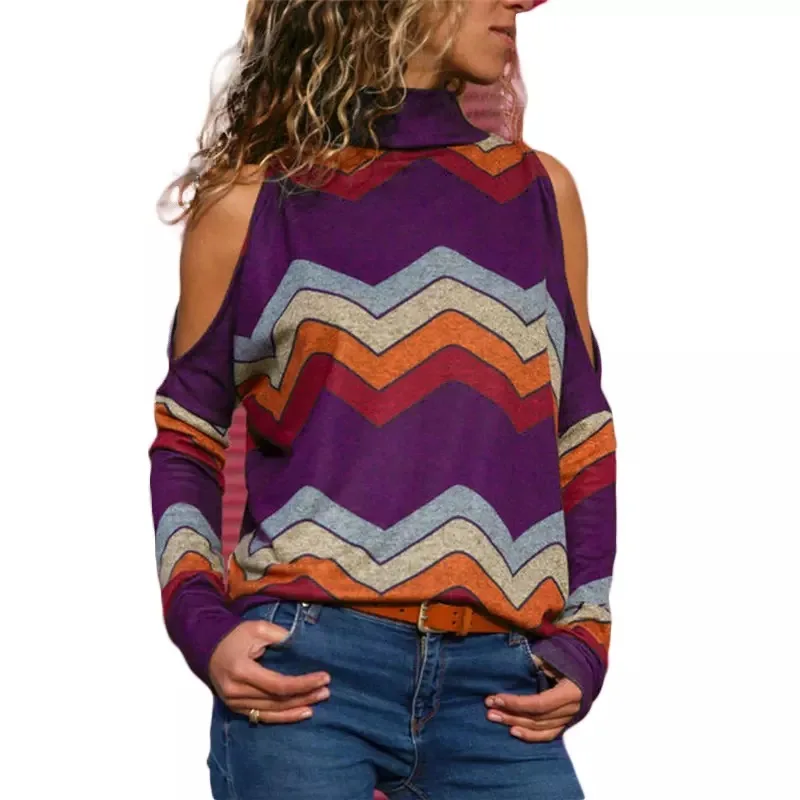 

Women Sweater Autumn New 2020 Ladies Jumper Pullover Striped Bare Shoulder Blouse Winter Elegant Tops Hot