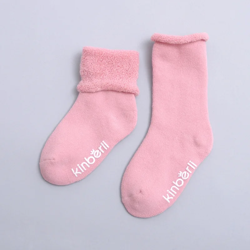 pink От 1 до 3 лет От 4 до 6 лет, новые хлопковые зимние детские носки, толстые теплые носки ярких цветов - Цвет: pink