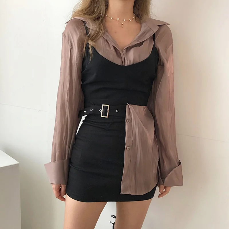 Женская блузка в корейском ретро стиле модная рубашка средней длины с большим