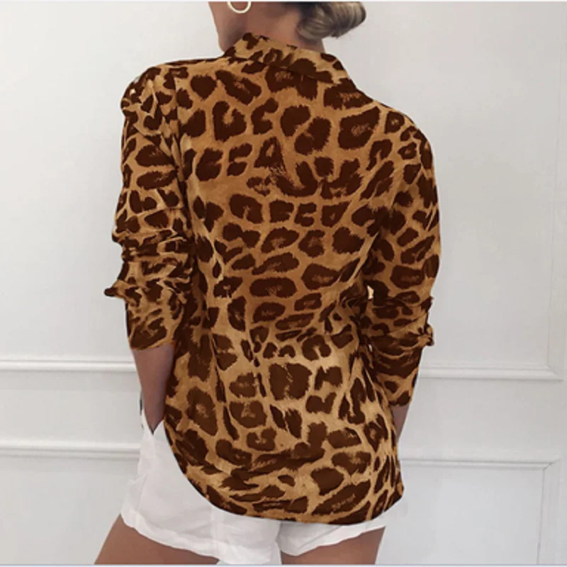 Fashion new long-sleeved casual leopard print V-neck chiffon ladies top