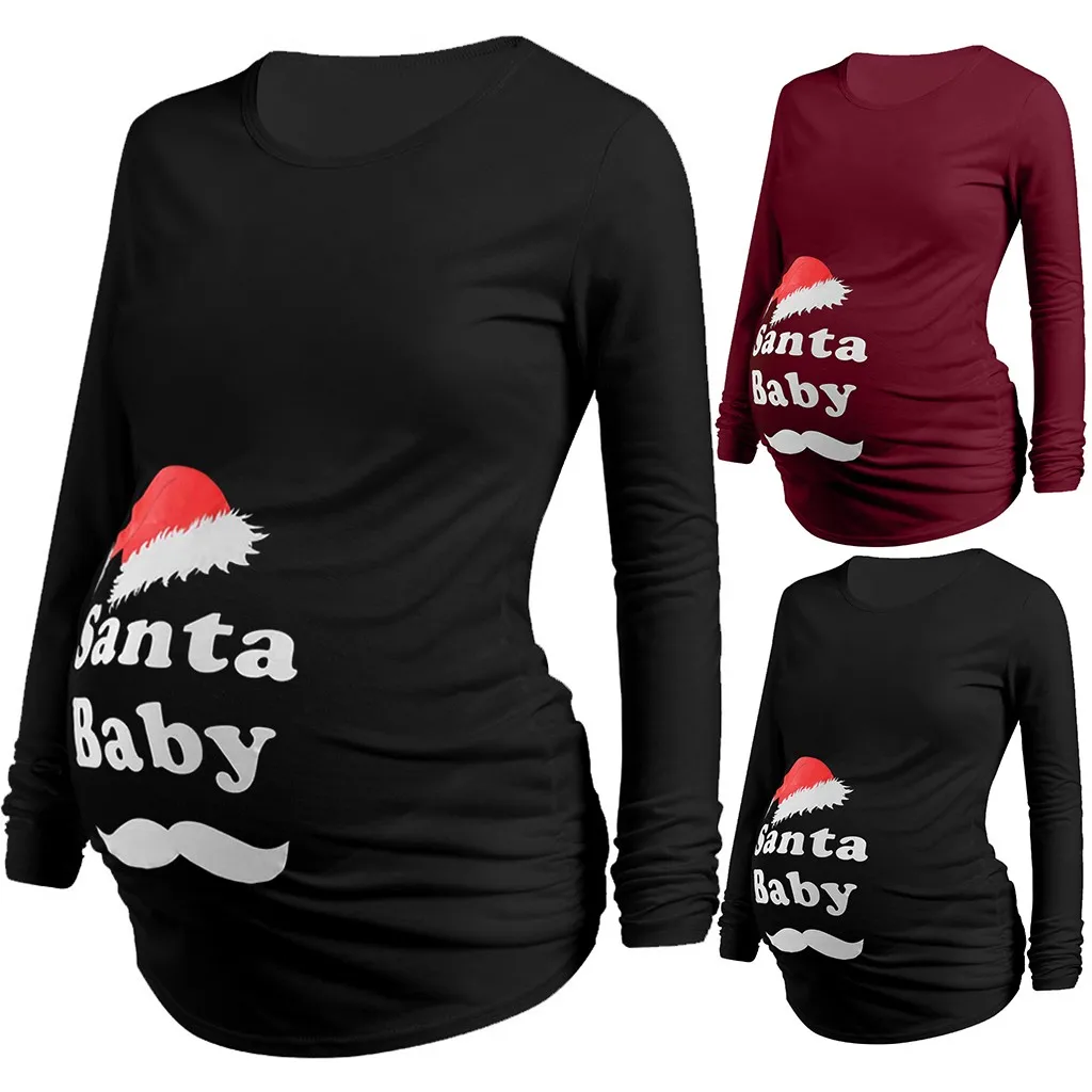Одежда для беременных; Топ; футболка; Рождественская Футболка для беременных с длинными рукавами и буквенным принтом; топы; блузка для беременных женщин