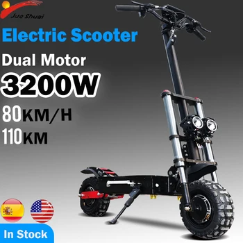 Kaufen JS Elektrische Roller 3200W Dual Motor Tretroller Für Erwachsene 110KM 80 KM/H 36A Batterie Off-road Reifen Faltbare Elektrische Skateboard