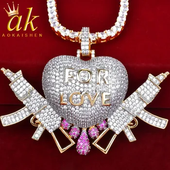 

Gun Rock Necklace Heart Pendant For Women Double Color Hip Hop Jewelry