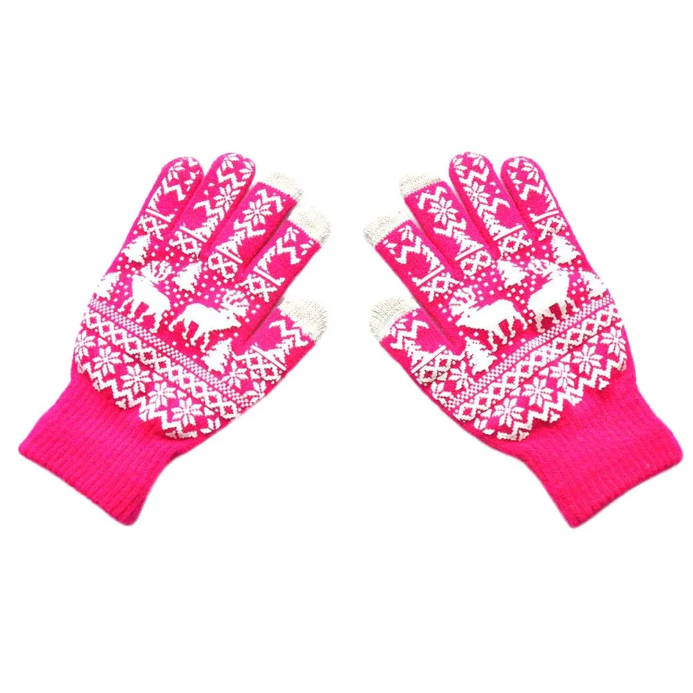 Hot Pink Вязаные шерстяные мужские и женские зимние теплые варежки, перчатки для мужчин и женщин, Рождественские Зимние теплые вязаные милые перчатки wapiti Pint screen W1220 - Цвет: Hot Pink
