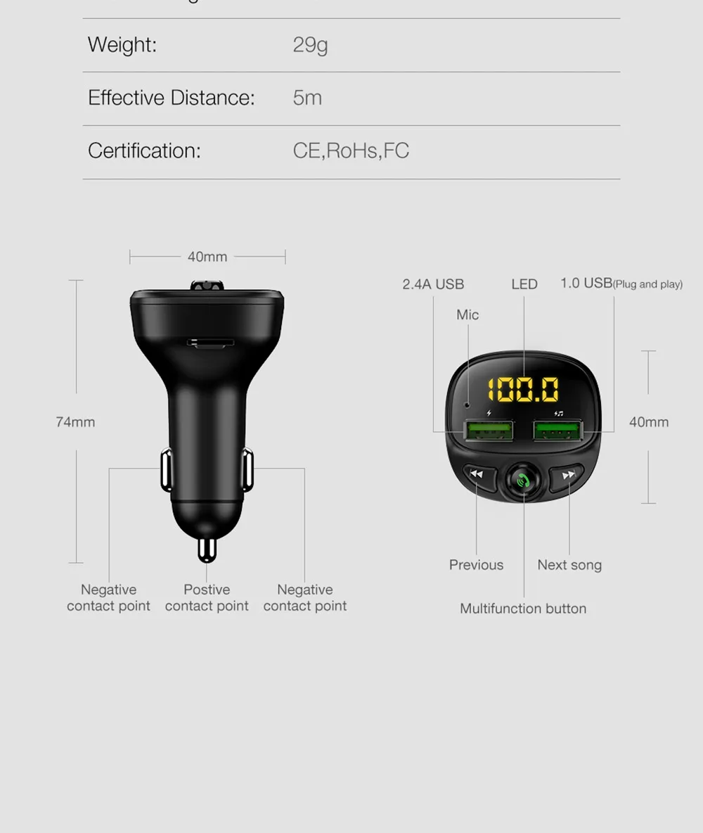Автомобильное зарядное устройство Udyr 3,0 A quick charge, Bluetooth, двойной USB, зарядное устройство для телефона, fm-передатчик, быстрая зарядка, MP3, TF карта, музыкальный автомобильный комплект