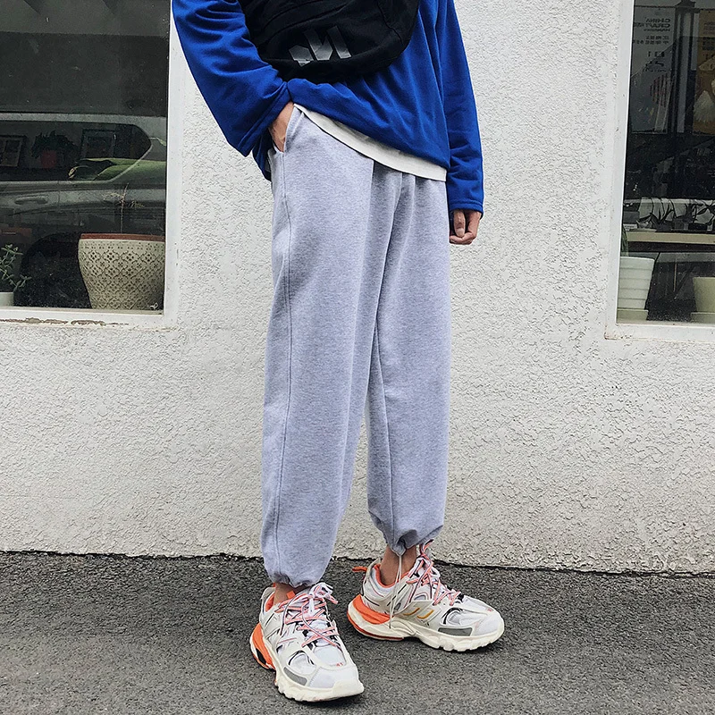 gray Осенние новые брюки мужские модные однотонные повседневные Прямые брюки мужские уличные дикие хип-хоп свободные джоггеры спортивные брюки M-2XL - Цвет: gray