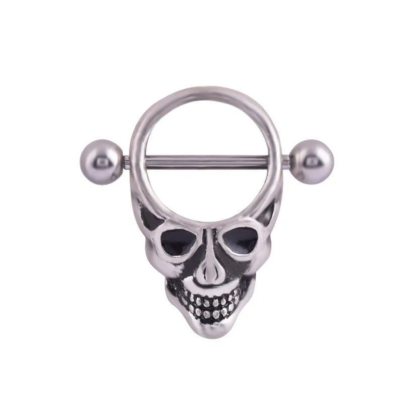 skull 1 шт. Племенной щит ниппель кольцо с 316L хирургическая сталь штанги ювелирные изделия с подвеской в виде соски пирсинг носа - Окраска металла: skull