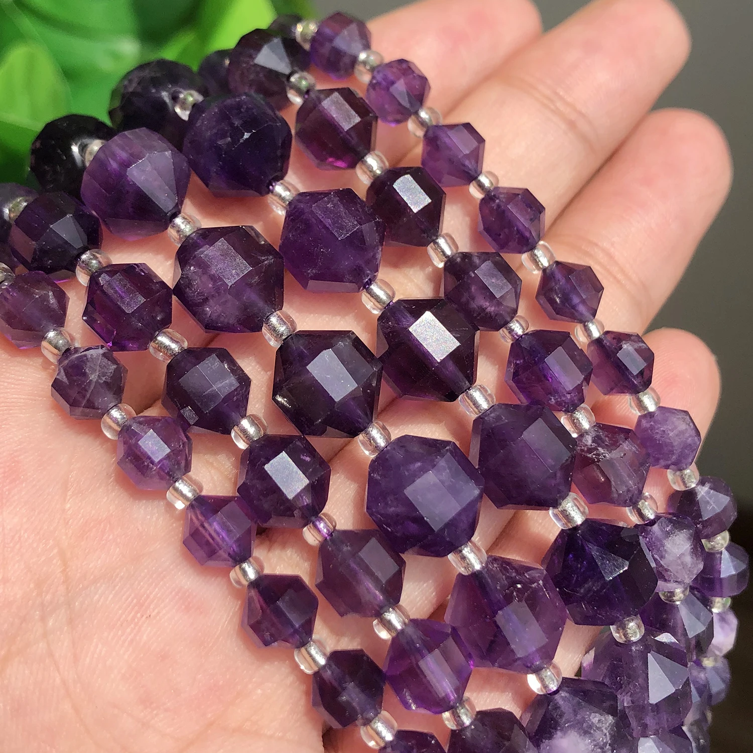 Natural Round Faceted Amethyst Quartz Crystal Spacer Beads Jewelry Making 15"DIY 