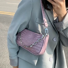 Bolso de cuero de lujo con forma de Baguette de Caimán púrpura de la vendimia 2020 nuevo bolso de hombro de moda para mujeres bandoleras cruzadas